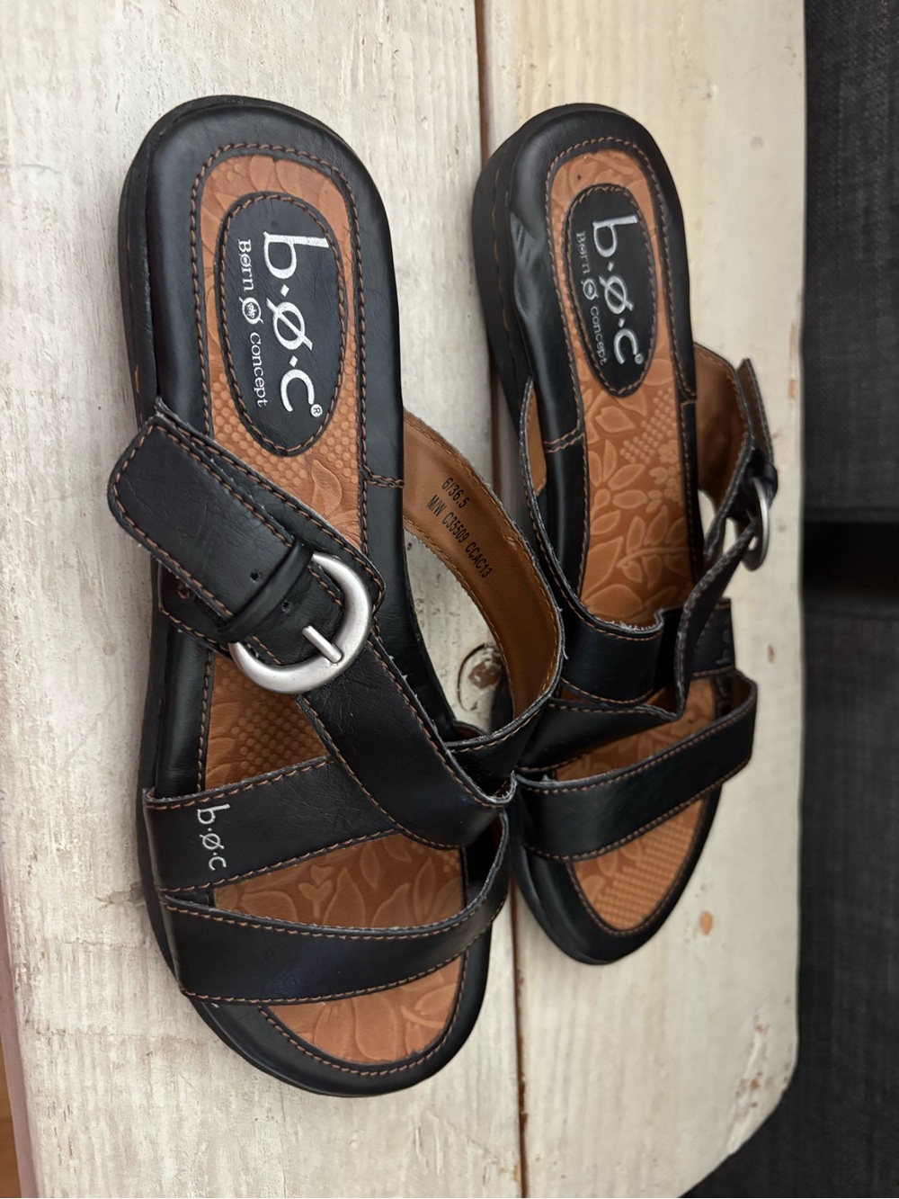 b. o. c Born Concept Tacory Black Flat Sandal Leather Size 6 - Picture 8 of 11